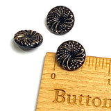 Black/Gold Czech Glass Swirls, 14mm Vintage 9/16" Button Pack of 3 for $7 #VB-25