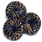 Black/Gold Czech Glass Swirls, 14mm Vintage 9/16" Button Pack of 3 for $7 #VB-25