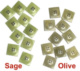 Olive Green Square 11/16" Corozo Button, Five Squares Tagua Nut "Vegetable Ivory", 18mm   #SK-523/Olive