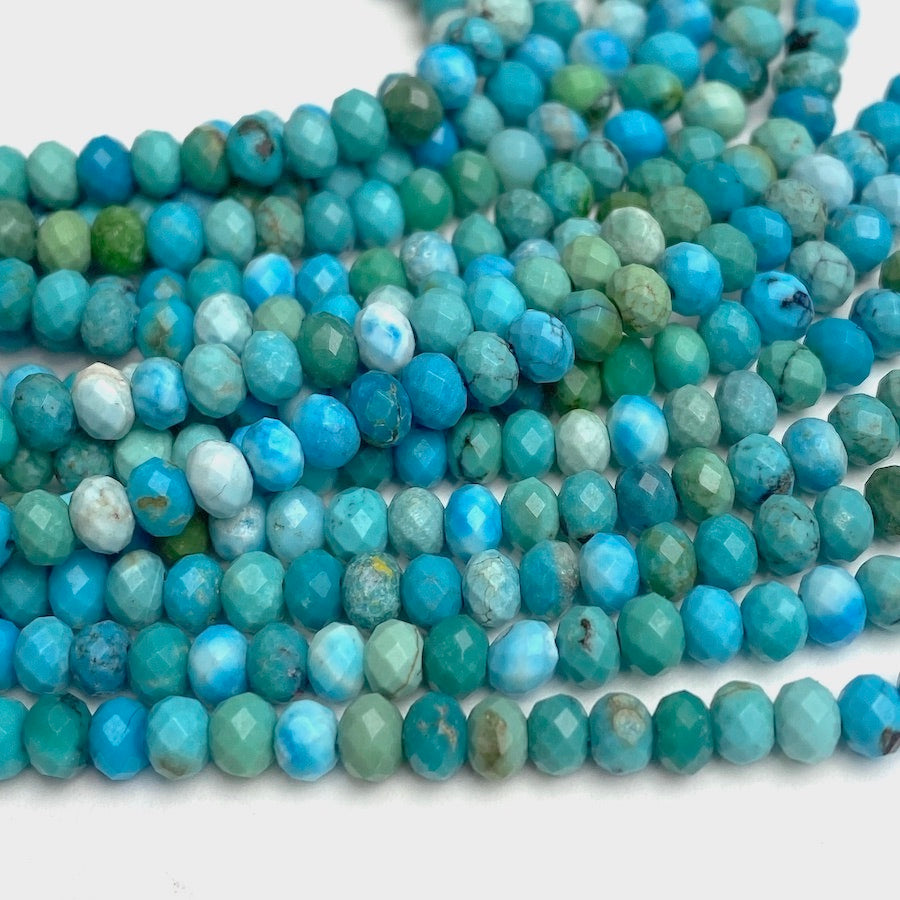 Real Turquoise Small Faceted Beads, Hubei, Blue-Green, 3mm x 4mm Ronde ...