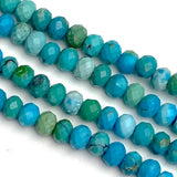 Turquoise Beads, Small Faceted, Hubei, Blue-Green, 3mm x 4mm Rondelle, 15" Strand # L093