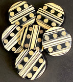 Black + Tan 1-3/16" Bamboo Dots and Stripes Natural Shank Back Artisan Button # SK-665