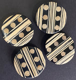 Black + Tan 1-3/16" Bamboo Dots and Stripes Natural Shank Back Artisan Button # SK-665