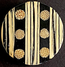 Black + Tan 1-3/16" Bamboo Dots and Stripes Natural Shank Back Artisan Button # SK-665