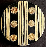 Black + Tan 1-3/16" Bamboo Dots and Stripes Natural Shank Back Artisan Button # SK-665