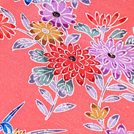 Last of This, Pink Bingata Tsumugi Hand Woven Vintage Kimono Silk from Japan, 14" x 56" With Fringe, Labels and Border  #222