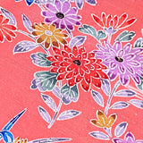 Running Low, Salmon Pink Bingata Tsumugi Handweave Vintage Kimono Silk from Japan, By the Yard,  #222