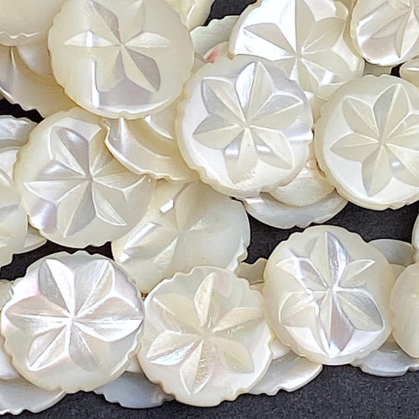 Vintage STRAND of 144 White Pearl Star Buttons MOP From Japan, 7/16"  #VB-28