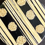 Black + Tan 1-3/16" Bamboo Dots and Stripes Natural Shank Back Artisan Button # SK-665