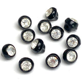 12 Vintage Buttons, Rhinestone/Black Glass 5/16" / 8mm Pack of 12 #VB-29