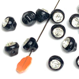 12 Vintage Buttons, Rhinestone/Black Glass 5/16" / 8mm Pack of 12 #VB-29