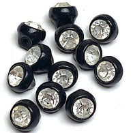 12 Vintage Buttons, Rhinestone/Black Glass 5/16" / 8mm Pack of 12 #VB-29