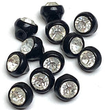 12 Vintage Buttons, Rhinestone/Black Glass 5/16" / 8mm Pack of 12 #VB-29