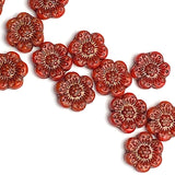Re-Stocked: Dark Red Wild Rose Czech Glass Beads, Six Beads, 13mm / 1/2, #L-925