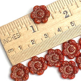 Re-Stocked: Dark Red Wild Rose Czech Glass Beads, Six Beads, 13mm / 1/2, #L-925