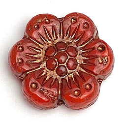 Re-Stocked: Dark Red Wild Rose Czech Glass Beads, Six Beads, 13mm / 1/2, #L-925