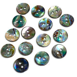 Abalone 7/16"-1/2" Small Vivid Greens/Blues Iridescent 2-Hole Buttons 11.5mm. Pack of 7   #SK-2257