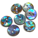 Abalone 7/16"-1/2" Small Vivid Greens/Blues Iridescent 2-Hole Buttons 11.5mm. Pack of 7   #SK-2257