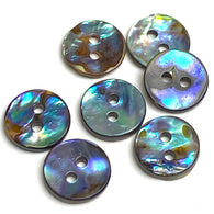Abalone 7/16"-1/2" Small Vivid Greens/Blues Iridescent 2-Hole Buttons 11.5mm. Pack of 7   #SK-2257