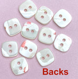 New Markdown, Square Itty Bitties 5/16" White MOP Shell 8mm Real Pearl Button. Pack of FOUR  #SK-690