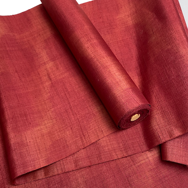 Remnant, Crimson Mist, Handwoven Textured Vintage Kimono Silk from Japan 14" x 27"  PIECE   #280