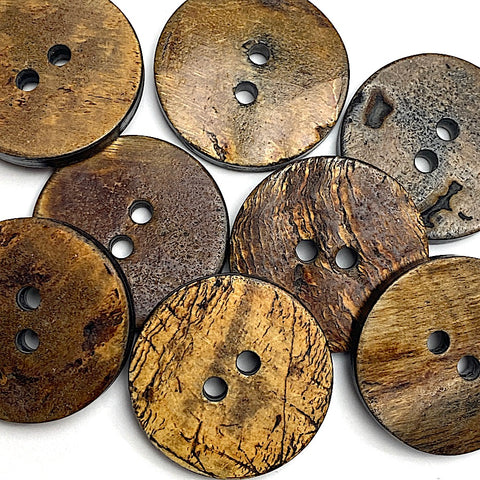 Re-Stocked, Brown Burnt Horn Rustic Wood-Look 1" Two-Hole Button  #SK-0058