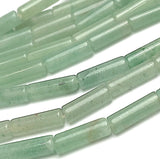 Re-Stocked Green Aventurine Tube Beads, 12-13mm x 4mm, Light Natural Green Tones, Strand of 31 Beads #LP-110