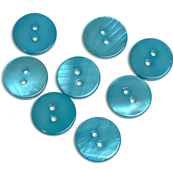 Re-Stocked, Teal Blue River Shell 5/8" 2-hole Button, Pack of 8  #SK-1776-DK