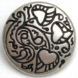 SALE, Heart Leaf Squiggles Antique Silver 13/16" Shank Back Metal Button 20mm  #FJ-43