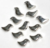 TEN Silver Metal Bird Beads, Tiny 1/2" Shiny Simple, Both Sides Usable, Pack of TEN  #LP-115
