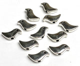 TEN Silver Metal Bird Beads, Tiny 1/2" Shiny Simple, Both Sides Usable, Pack of TEN  #LP-115
