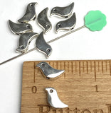 TEN Silver Metal Bird Beads, Tiny 1/2" Shiny Simple, Both Sides Usable, Pack of TEN  #LP-115