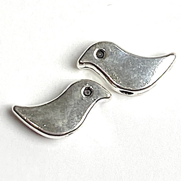 Re-Stocked, 25 Silver Metal Bird Beads, Tiny 1/2" Shiny Simple, Both Sides Usable, Pack of 25  #LP-115
