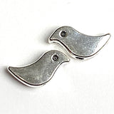TEN Silver Metal Bird Beads, Tiny 1/2" Shiny Simple, Both Sides Usable, Pack of TEN  #LP-115