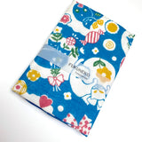 Turquoise Afternoon Cats, Tenugui Towel from Japan, 100% Cotton 12" x 34"  #RK-13