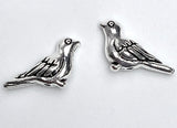 TEN Silver Metal Bird Beads, Tiny 1/2" Shiny, Feather Details, Both Sides Usable, Pack of TEN  #LP-116