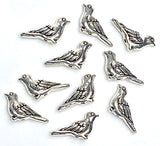TEN Silver Metal Bird Beads, Tiny 1/2" Shiny, Feather Details, Both Sides Usable, Pack of TEN  #LP-116
