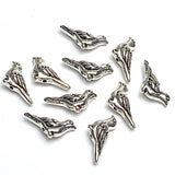TEN Silver Metal Bird Beads, Tiny 1/2" Shiny, Feather Details, Both Sides Usable, Pack of TEN  #LP-116