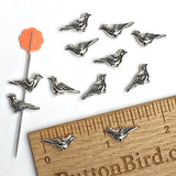 TEN Silver Metal Bird Beads, Tiny 1/2" Shiny, Feather Details, Both Sides Usable, Pack of TEN  #LP-116