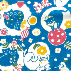 Turquoise Afternoon Cats, Tenugui Towel from Japan, 100% Cotton 12" x 34"  #RK-13