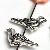 TEN Silver Metal Bird Beads, Tiny 1/2" Shiny, Feather Details, Both Sides Usable, Pack of TEN  #LP-116