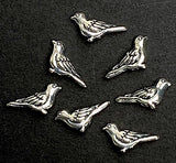 TEN Silver Metal Bird Beads, Tiny 1/2" Shiny, Feather Details, Both Sides Usable, Pack of TEN  #LP-116