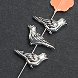 TEN Silver Metal Bird Beads, Tiny 1/2" Shiny, Feather Details, Both Sides Usable, Pack of TEN  #LP-116