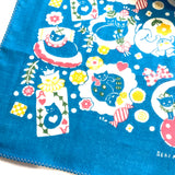 Turquoise Afternoon Cats, Tenugui Towel from Japan, 100% Cotton 12" x 34"  #RK-13