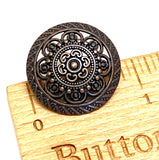 Running Low, Copper/Light Burgundy/Black Lacy Filigree Metal 7/8" Button, Shank Back #SWC-27