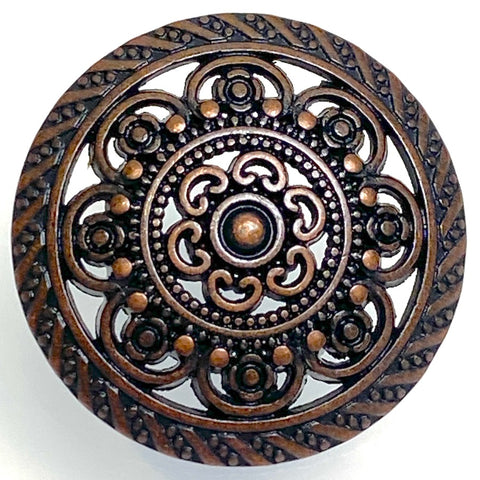 Running Low, Copper/Light Burgundy/Black Lacy Filigree Metal 7/8" Button, Shank Back #SWC-27