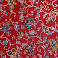 Running Low, Deep Red Swirls and Fantasy Flowers Drapey Faux Silk Traditional Vintage Kimono Chirimen Crepe 14" x 61"  #KK-171
