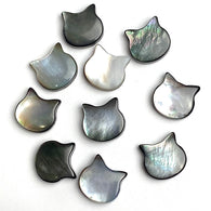 Running Low, Pack of 10 Silvery Gray Cat Head Beads, Black/White Pearl Shell, Small 3/8", 10mm, Pack of 10 Kitties #LP-119