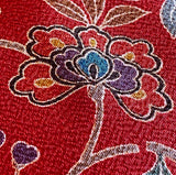Deep Red Swirls and Fantasy Flowers Traditional Vintage Kimono Chirimen Crepe 14" x 61"  #KK-171