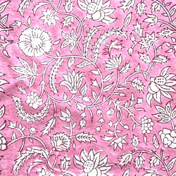 Remnant, 41" x 30" Piece, Pink/White Floral Cotton Hand Dyed Block Print from India, #BB-17